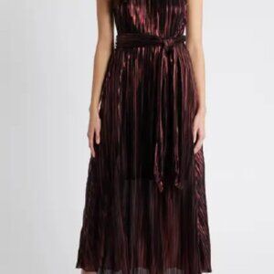 Brand New - Eliza J Metallic Pleated Cocktail Dress Size 10 Color: Wine